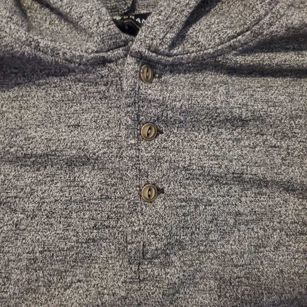 Lucky Brand Mens Large Henley Hoodie Heather Gray Marled Knit Pullover Sweater L - Picture 3 of 8